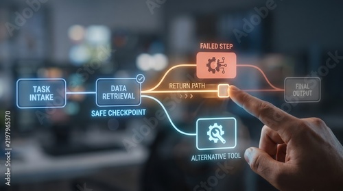 AI agent observability - Restoring a workflow by manually reverting from failure to a safe checkpoint while preserving process history and exploring new solutions.