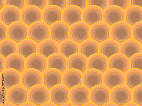Seamless retro 70s pattern with overlapping concentric circles in warm brown and orange vintage tones