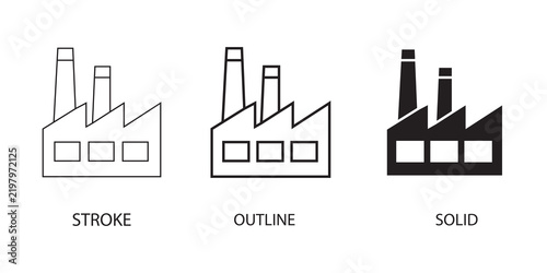 Set of factory icons showing stroke outline solid styles isolated on a white background factory icon industrial