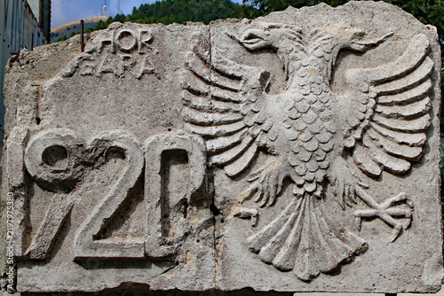 Albanian Stone Memorial with 1920 Date and Double-Headed Eagle