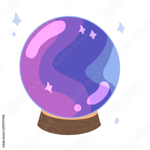 Cuadro en lienzo Halloween Purple magic crystal ball with sparkles flat illustration, Cute fortun