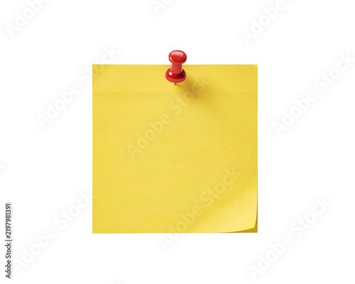Quadro su tela Yellow square sticky note pinned with a red pushpin solated on transparent backg
