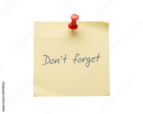 Canvastavla Yellow sticky note with red pushpin and don't solated on transparent background