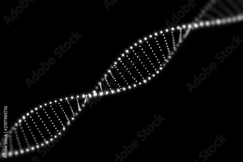 White glowing dna double helix on black background