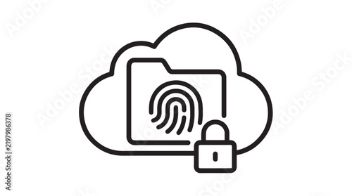 Secure cloud storage vector illustration featuring a digital folder icon with fingerprint and locked padlock symbol