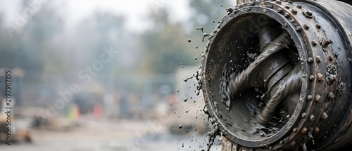 Industrial slurry pump discharging muddy water and sludge on construction site