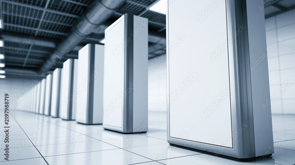 Obraz premium Row of blank white advertising pillars in modern