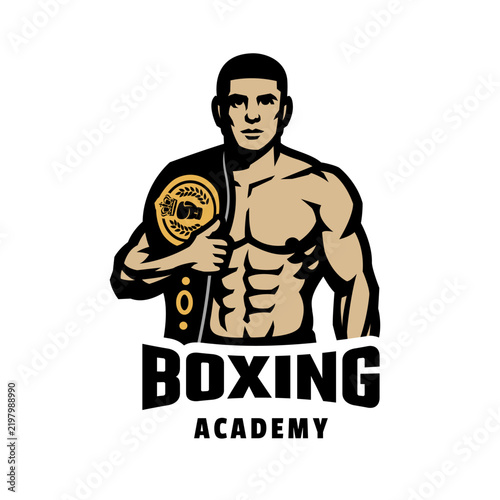 A boxer with a championship belt.