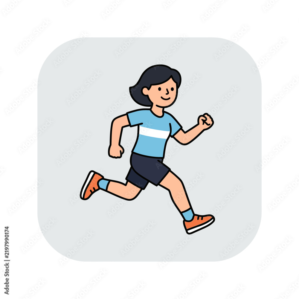 Fototapeta premium Flat vector illustration of a happy woman running for fitness