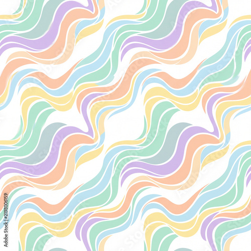 Abstract Wavy Pattern with Pastel Rainbow Curves and Flowing Liquid Lines