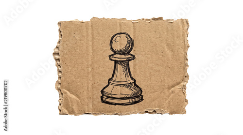 Chess pawn sketch on cardboard, mockup isolated on transparent background, Chess & Strategy