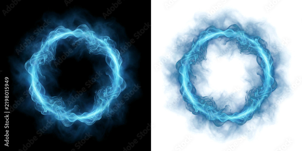 Obraz premium Png of abstract blue smoke ring portal on black and transparent background