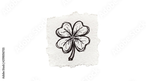 Hand-drawn four-leaf clover sketch, mockup isolated on transparent background, Valentine's Day