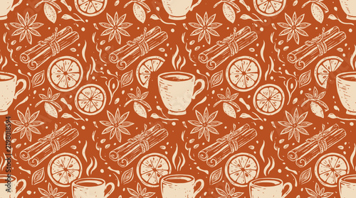 Cotton mug with steaming beverage and citrus slices pattern