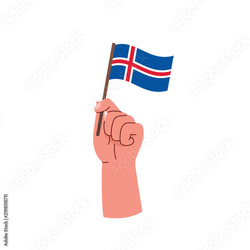 Iceland Flag Waving in Raised Fist Symbolizing National Pride
