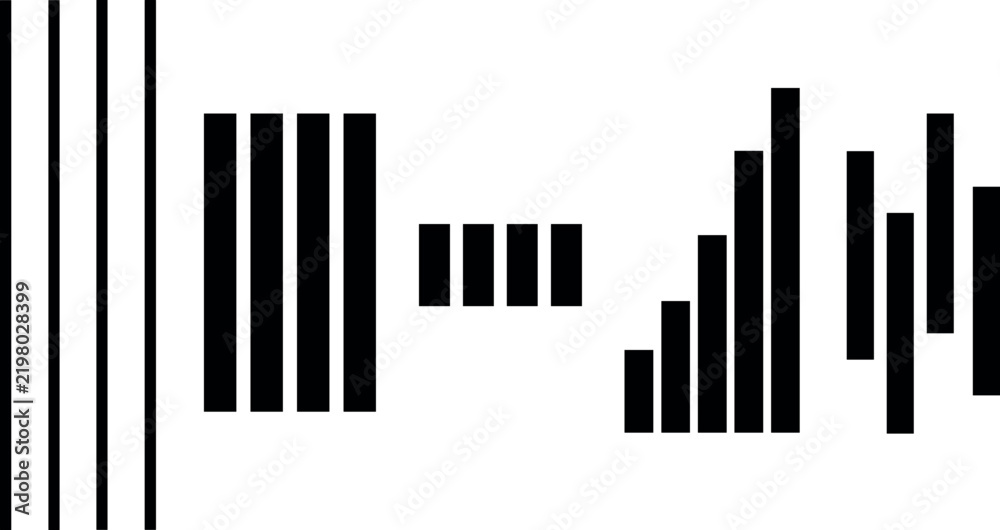 Obraz premium Abstract geometric barcode and vertical stripe elements set featuring modern minimalist rectangle pattern and tech texture background vectors