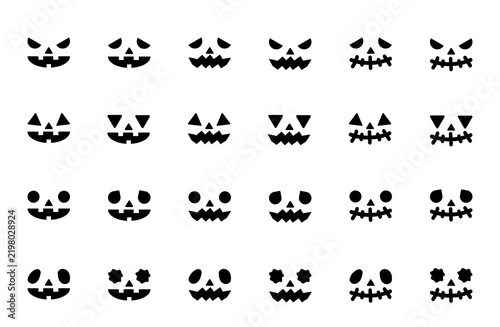 Halloween Jack-o'-Lantern Facial Expression Silhouette Set: Fun, Angry, Sad, Joyful, Happy, Smiling, etc