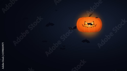 Halloween Flying Bats and Glowing Jack O Lantern Spooky Animation Background Loop