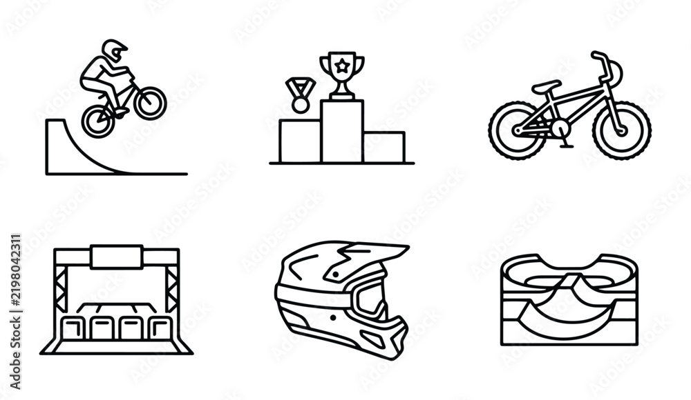 Fototapeta premium BMX Bike Icons, Extreme Sports Vector Graphics, Cycling Competition Elements, Rider Action Set