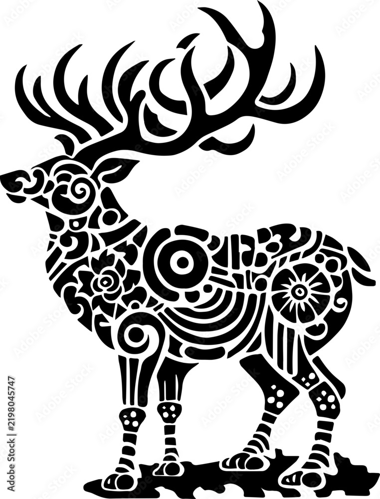 Fototapeta premium Stylized Silhouette of a Deer with Intricate Pattern Design