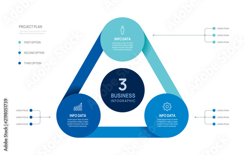 3 option triangular business infographic chart template, presentation with icons elements vector illustration.