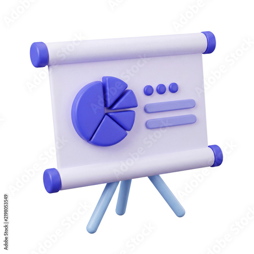 Modern 3D presentation board with pie chart data analytics report icon on transparent background for corporate business finance marketing strategy and office workflow concept
