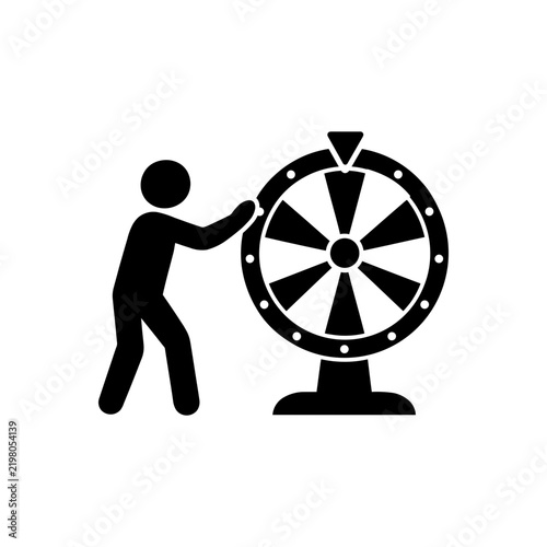 Man spinning wheel of fortune icon