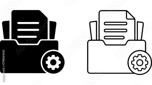 Document Folder with Gear Icon in Silhouette and Outline Styles