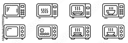 microwave oven outline cooking icon set