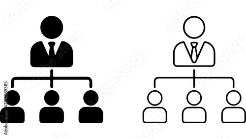 Organizational Chart Icon Set in Solid Silhouette and Linear Outline Style