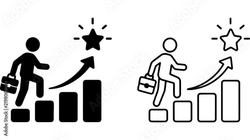Business Career Growth Icon Set in Silhouette and Outline Style