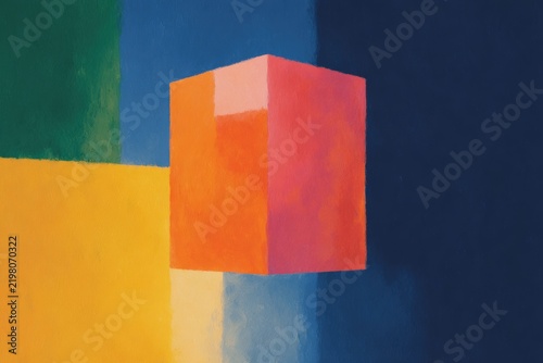 A colorful cube on a blue background. the cube is a variety of colors including blues greens yellows and reds creating a vibrant and eyecatching composition.
