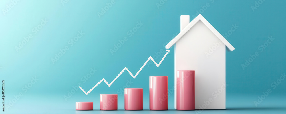 Obraz premium Mortgage papers with growth chart, investment in property refinancing, flat design illustration