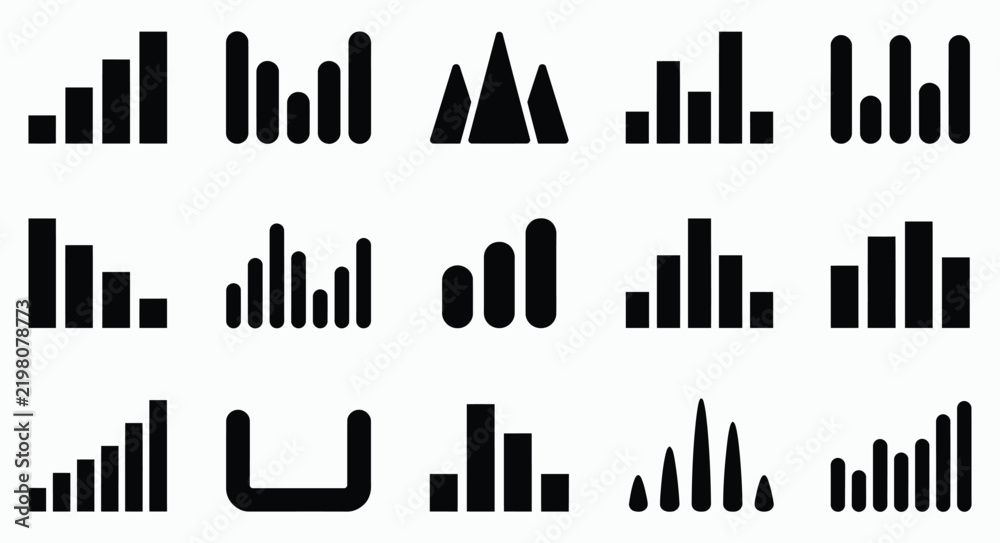 Obraz premium A comprehensive vector illustration set featuring various black bar chart icons for business and data analysis projects