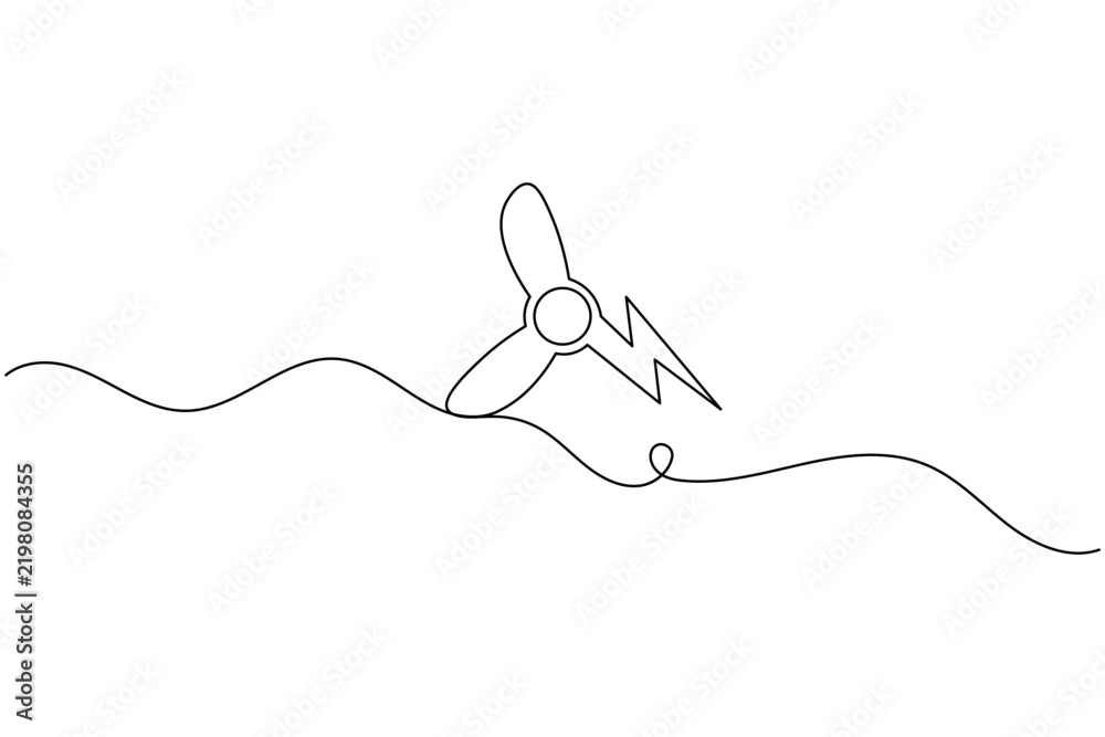 Obraz premium Electric power fan blade continuous one line drawing minimalist energy cooling appliance outline vector illustration