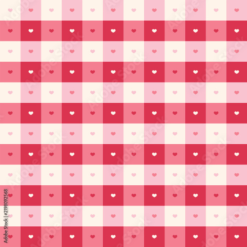 Pink and White Gingham with Hearts Pattern Background