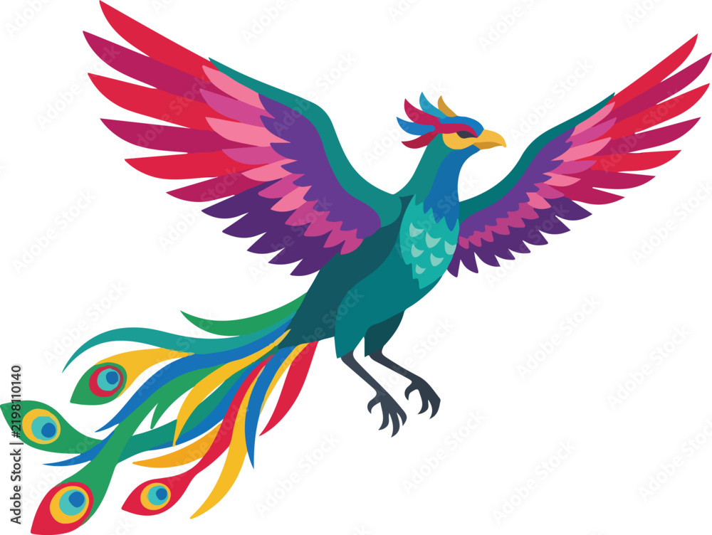 Obraz premium Colorful mythical phoenix bird flying with open wings isolated vector illustration