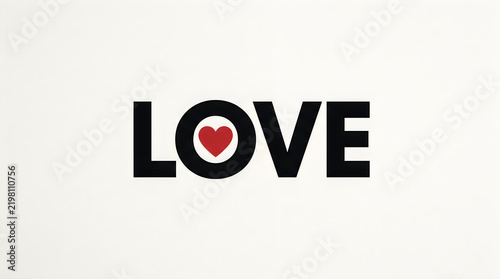 Love word text design with a red heart symbol illustration