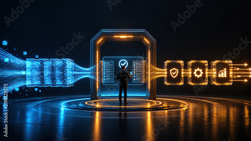 Automated digital workflow pauses for human review at secure technology checkpoint before continuing through connected data systems