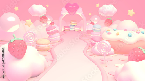 3D render of sweet strawberry land.