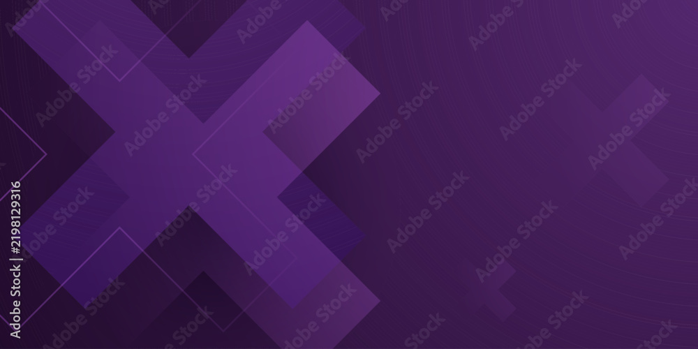 Obraz premium Abstract dark purple color gradient background with overlap cross shape and lines pattern element concept design. Simple and elegant banner style.