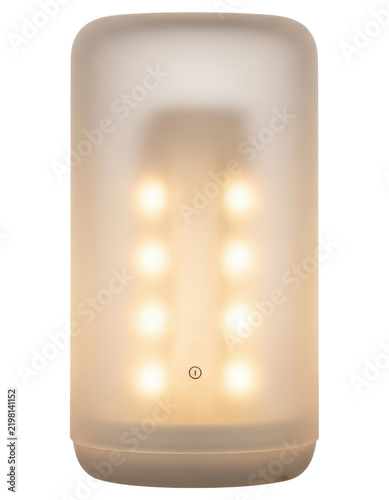 Frosted cylindrical LED smart lamp glowing cut out on transparent background