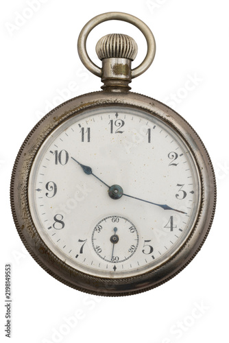 Obraz na plátně Retro silver pocket watch isolated on white