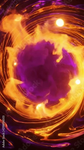 Royal gold and purple abstract liquid fire loop with swirling motion and smooth transitions in vibrant colors