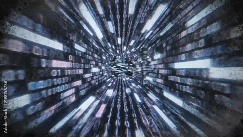 Explore abstract futuristic cyberspace with glitch patterns and digital noise in a unique visual experience