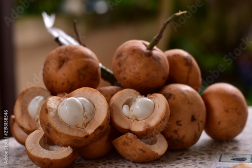 fruit is called greater tampoi aka aglaia sp with white fruit content and light brown fruit skin, Baccaurea macrocarpa fruit