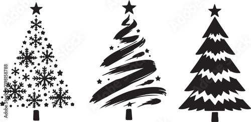 Hand Drawn Christmas Tree with Star and Festive Holiday Decoration