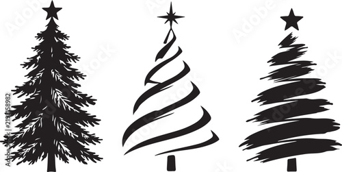 Hand Drawn Christmas Tree with Star and Festive Holiday Decoration