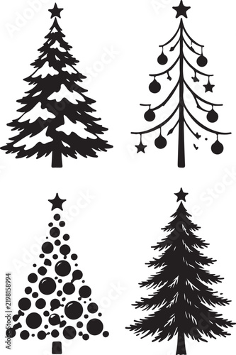 Hand Drawn Christmas Tree with Star and Festive Holiday Decoration