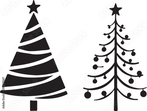 Hand Drawn Christmas Tree with Star and Festive Holiday Decoration